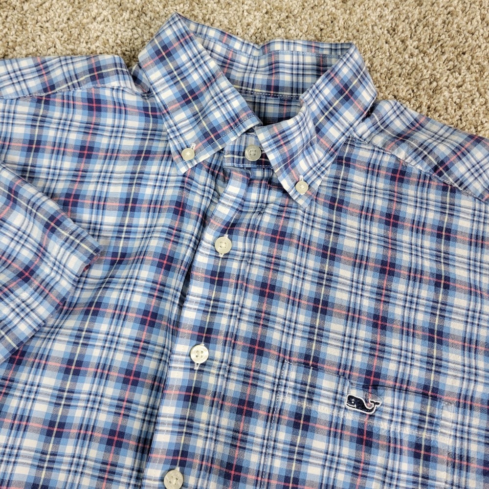Vineyard Vines Tucker Shirt Mens Medium White‎ Blue Red Plaid Button Down SS